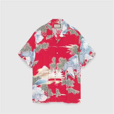 gucci eagle print viscose short sleeve shirt